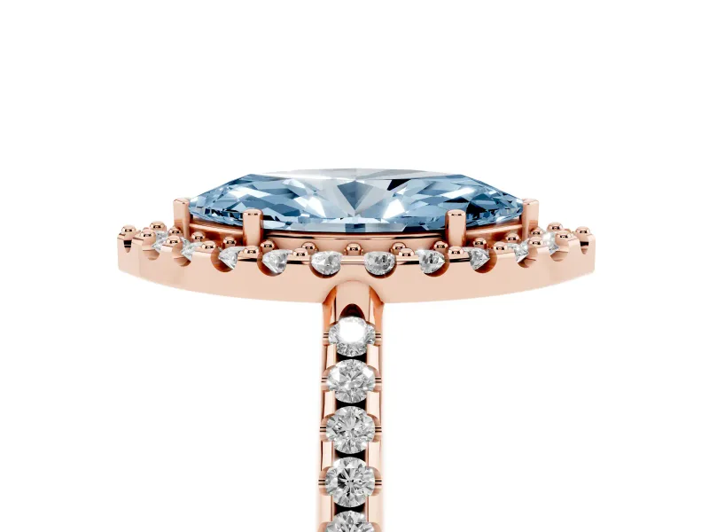 Marquise Pave Halo Engagement Ring Setting for a Fancy Blue Lab-Grown Diamond | Pave Band | Rose Gold
