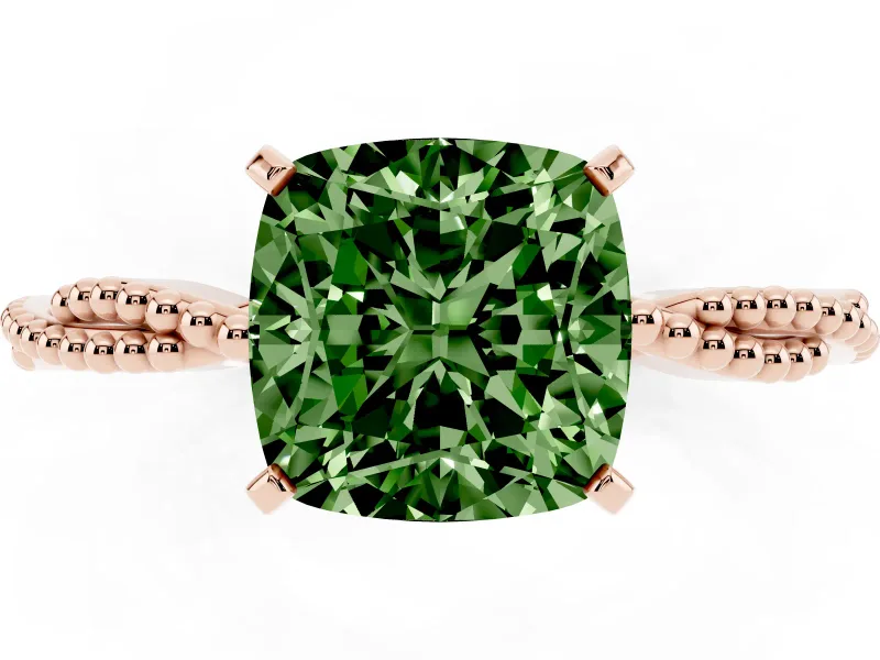 Cushion Cut Twisted Engagement Ring Setting for a Fancy Green Lab-Grown Diamond | Beaded Twist | Rose Gold