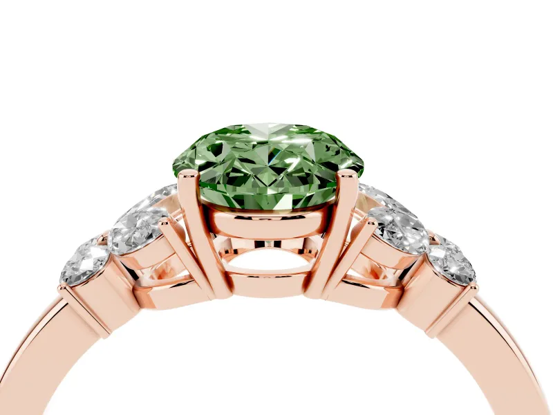 Oval Petal Engagement Ring Setting for a Fancy Green Lab-Grown Diamond | Rose Gold