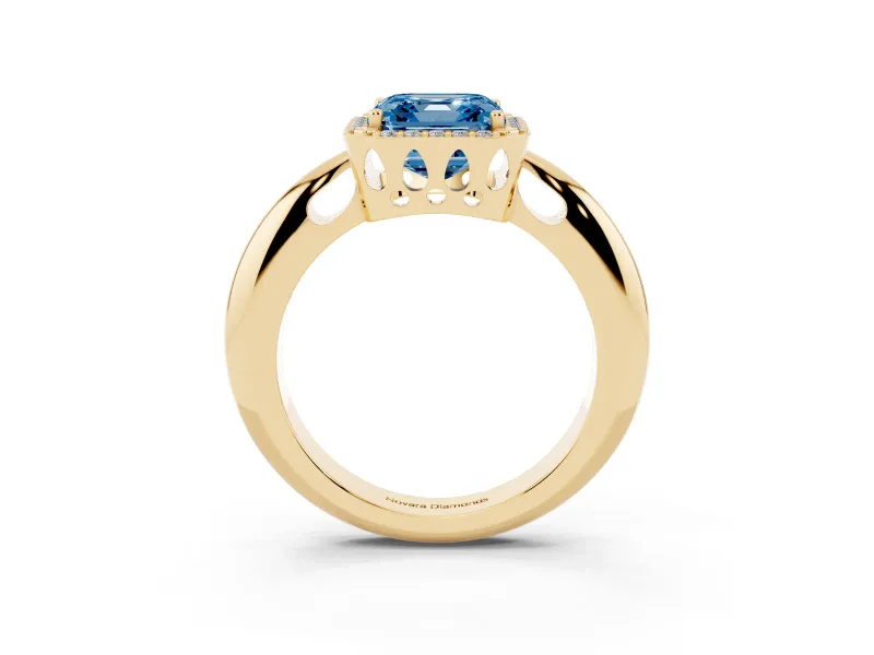 Asscher Cut Halo Engagement Ring Setting for a Fancy Blue Lab-Grown Diamond | Plain Tapered Band | Yellow Gold
