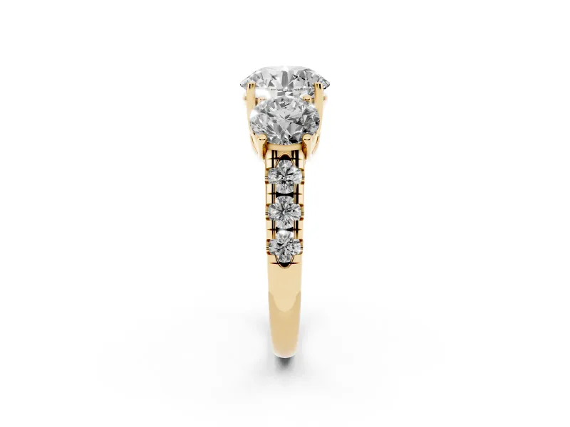 Round Three Stone Engagement Ring Setting | Accented Shoulders | Yellow Gold