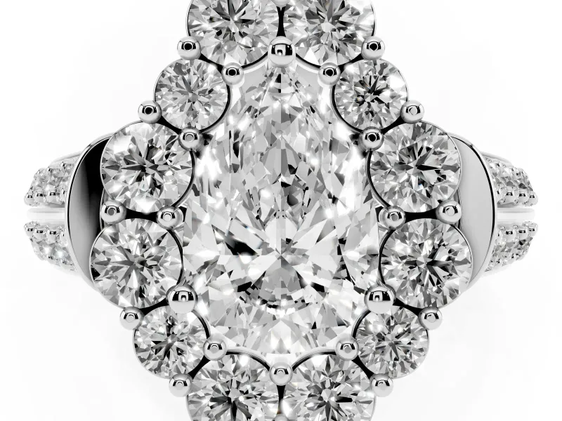 Pear-Shaped Large Accent Halo Engagement Ring Setting | Graduated Pavé | Sterling Silver
