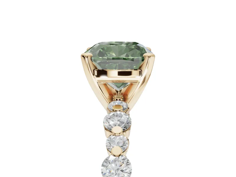 Cushion Cut Pavé Engagement Ring Setting for a Fancy Green Lab-Grown Diamond | Alternating Accents | Yellow Gold