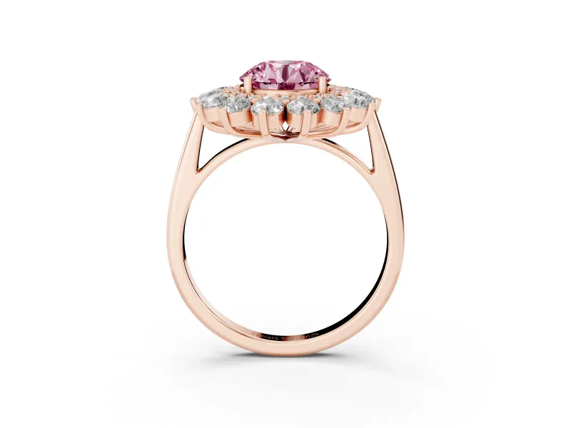 Round Floral Double Halo Engagement Ring Setting for a Fancy Pink Lab-Grown Diamond | Plain Band | Rose Gold