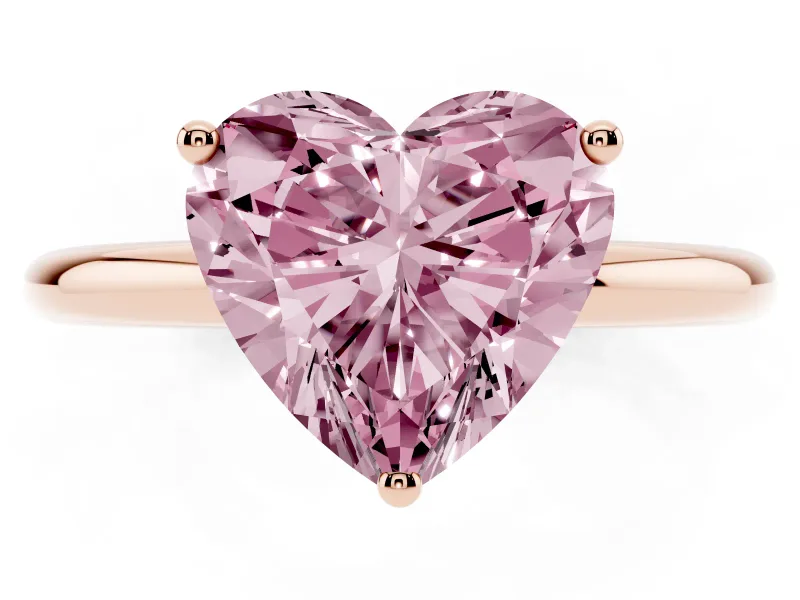 Heart-Shaped Micro-Prong Hidden Halo Engagement Ring Setting for a Fancy Pink Lab-Grown Diamond | Plain Band | Rose Gold