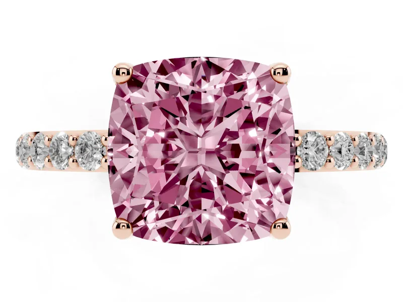 Cushion Cut Pave Engagement Ring Setting for a Fancy Pink Lab-Grown Diamond | Slim Band | Rose Gold