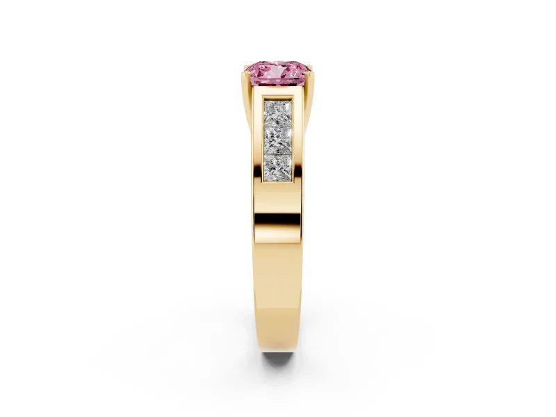 Cushion Cut Channel-Set Engagement Ring Setting for a Fancy Pink Lab-Grown Diamond | Yellow Gold