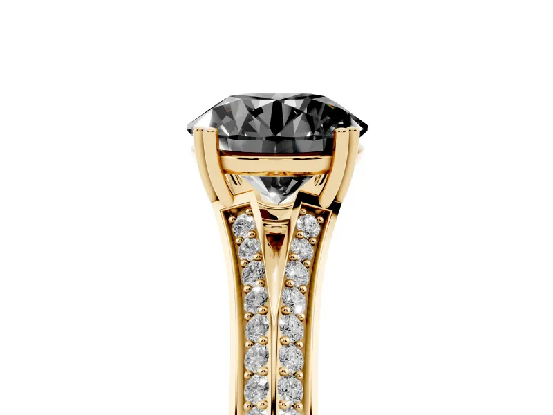 Round Pavé Split Shank Engagement Ring Setting for a Black Center | Double Claw Prongs | Yellow Gold