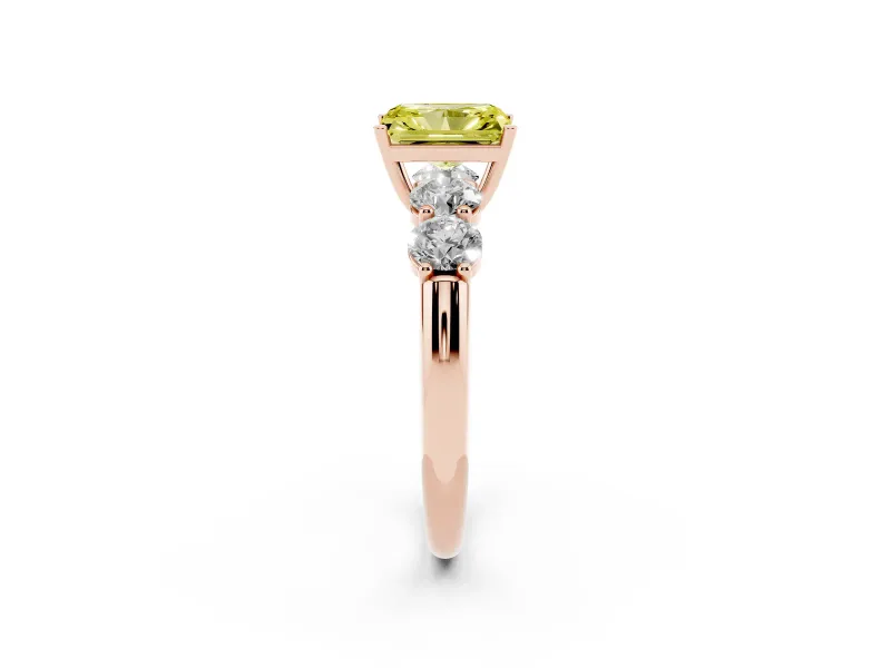 Radiant Cut Five Stone Engagement Ring Setting for a Fancy Yellow Lab-Grown Diamond | Prong Set Side Stones | Rose Gold