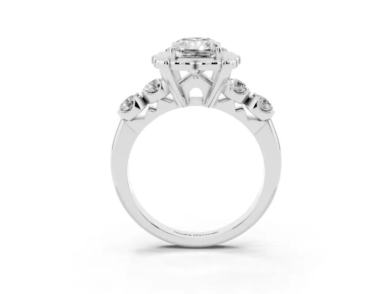 Radiant Cut Floral Engagement Ring Setting | Petal Frame and Side Stones | Platinum