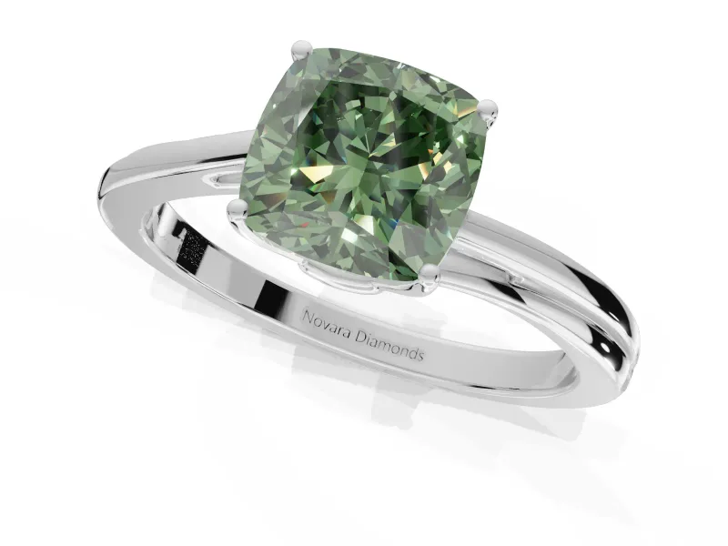 Cushion Cut Bypass Solitaire Engagement Ring Setting for a Fancy Green Lab-Grown Diamond | Sterling Silver