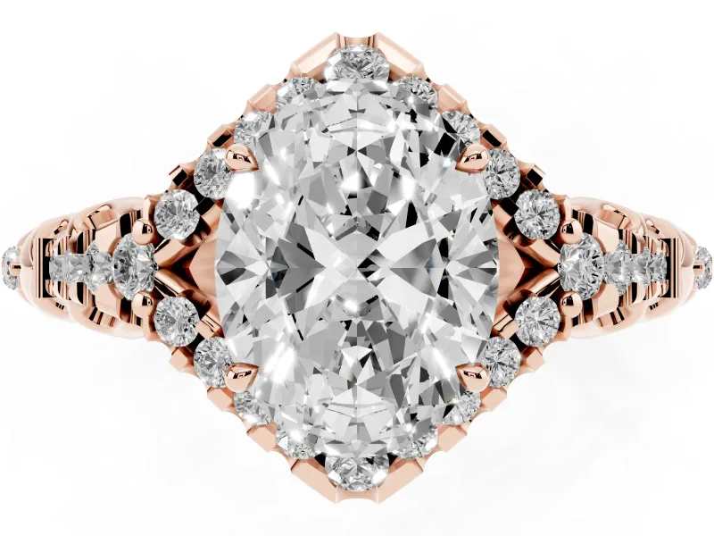 Oval Hidden Halo Filigree Engagement Ring Setting | Pavé Shoulders | Rose Gold