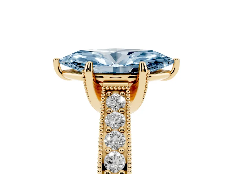 Marquise Hidden Halo Engagement Ring Setting for a Fancy Blue Lab-Grown Diamond | Milgrain Pave | Yellow Gold