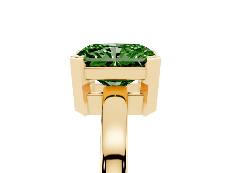 Radiant Cut Solitaire Engagement Ring Setting for a Fancy Green Lab-Grown Diamond | Flat Tab Prongs | Yellow Gold