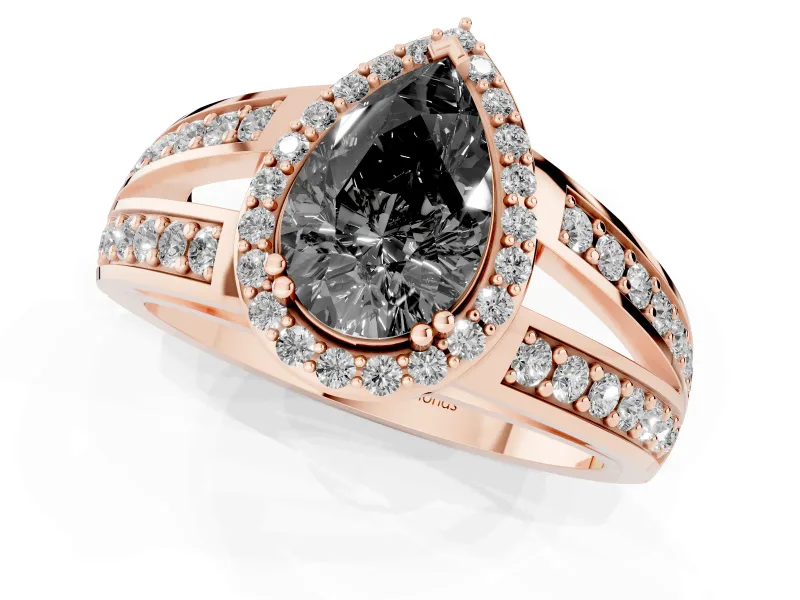 Pear-Shaped Halo Engagement Ring Setting for a Black Center | Two-Row Pavé Split Shank | Rose Gold