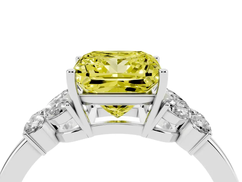 Fancy Yellow Princess Cut Diamond Solitaire Floral Ring Set in Silver with Marquise Petals and Prong Setting