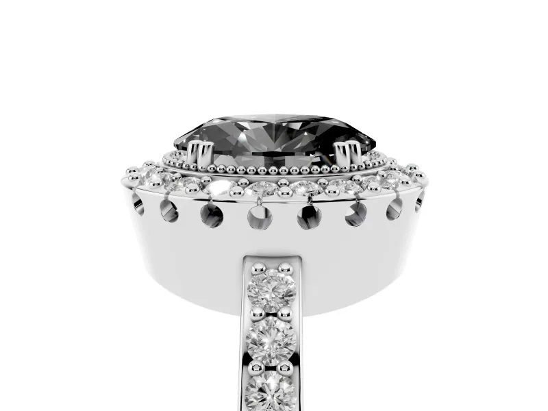 Fancy Black Oval Cut Diamond Halo Ring Set in Silver with Pavé Shank and Prong Setting