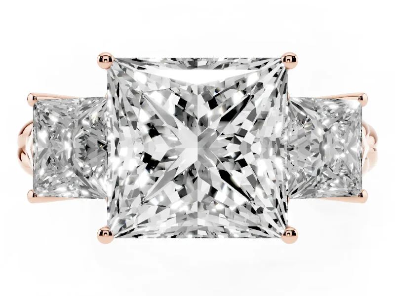 Princess Cut Diamond Three-Stone Ring Set in Rose gold with Braided Band
