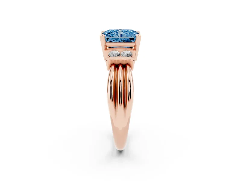 Radiant Cut Bar-Set Engagement Ring Setting for a Fancy Blue Lab-Grown Diamond | Rose Gold