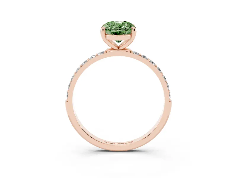 Oval Pave Solitaire Engagement Ring Setting for a Fancy Green Lab-Grown Diamond | Pave Shoulders | Rose Gold