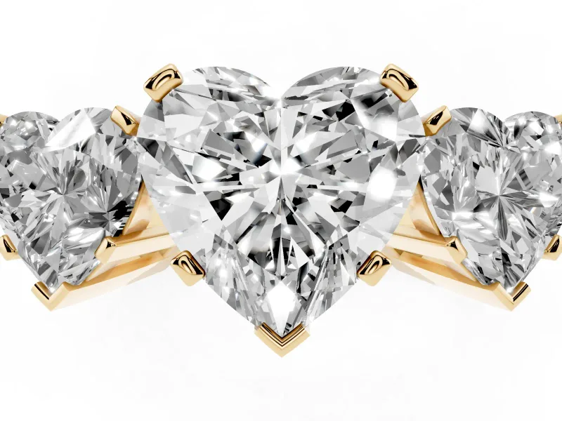 Heart-Shaped Three Stone Engagement Ring Setting | Large Side Stones | Yellow Gold