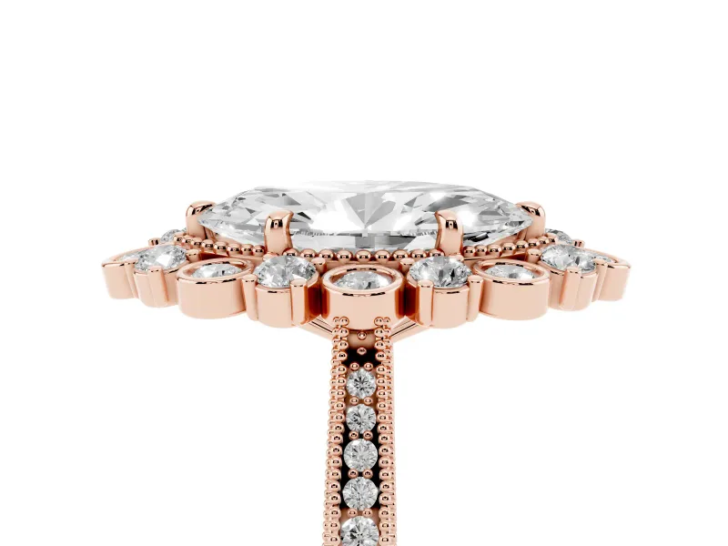 Marquise Vintage Scalloped Halo Engagement Ring Setting | Milgrain Pavé Band | Rose Gold