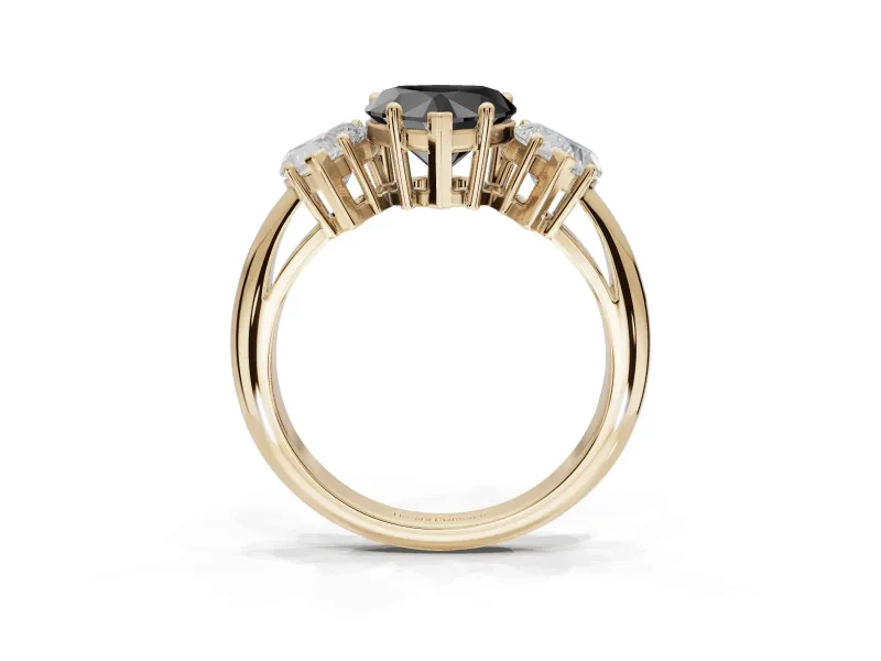 Heart-Shaped 3 Stone Engagement Ring Setting for a Black Center | Yellow Gold