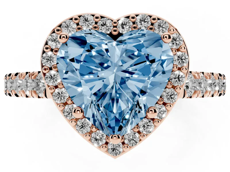 Heart-Shaped Halo Pavé Engagement Ring Setting for a Fancy Blue Lab-Grown Diamond | Rose Gold