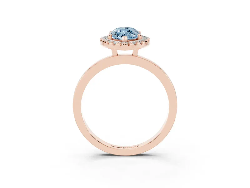 Marquise Thin Halo Engagement Ring Setting for a Fancy Blue Lab-Grown Diamond | Plain Polished Band | Rose Gold