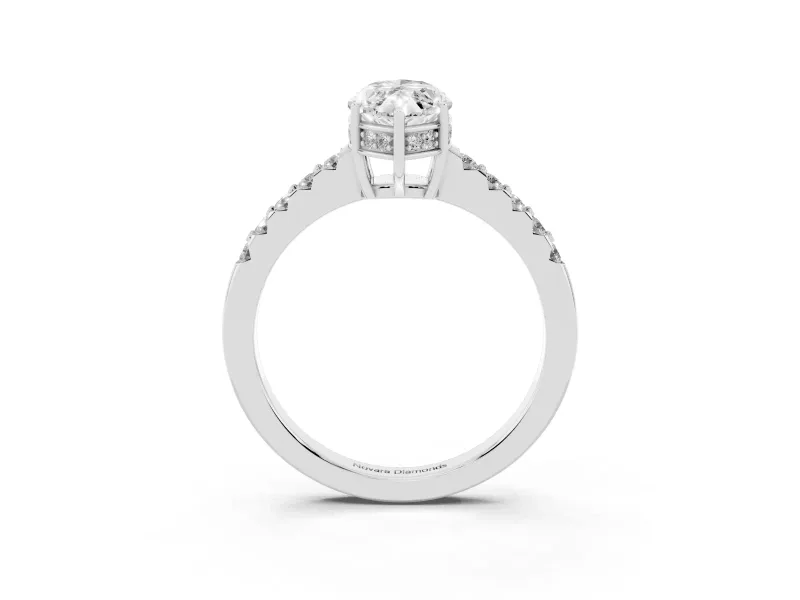 Marquise Hidden Halo Solitaire Engagement Ring Setting | Shared Prong Band | Sterling Silver