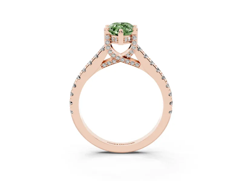 Marquise Hidden Halo Pave Engagement Ring Setting for a Fancy Green Lab-Grown Diamond | Claw Prongs | Rose Gold