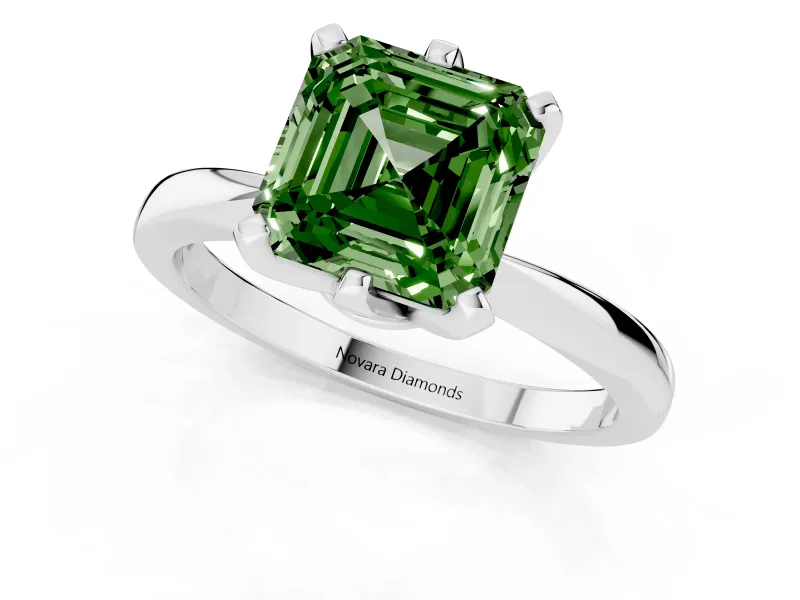 Asscher Cut Engagement Ring Setting for a Fancy Green Lab-Grown Diamond | Sterling Silver - Design NV-24888