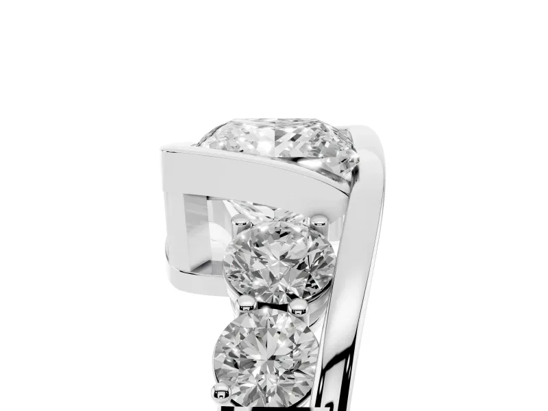 Princess Cut Diamond Bezel Bypass Ring Set in Silver with Round Accents