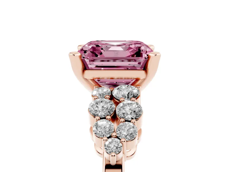 Asscher Cut Side Stone Engagement Ring Setting for a Fancy Pink Lab-Grown Diamond | Shoulder Clusters | Rose Gold