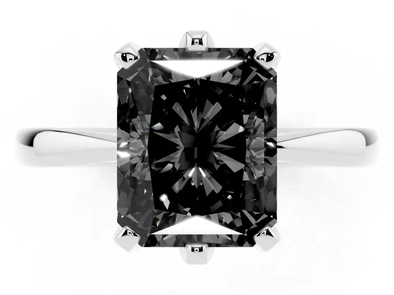 Fancy Black Radiant Cut Diamond Solitaire Engagement Ring Set in Platinum with Slim Tapered Solitaire Band