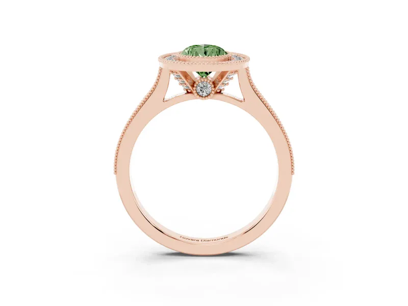 Pear-Shaped Vintage Milgrain Halo Engagement Ring Setting for a Fancy Green Lab-Grown Diamond | Bezel Head | Rose Gold
