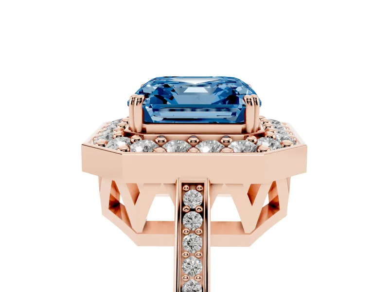 Asscher Cut Halo Engagement Ring Setting for a Fancy Blue Lab-Grown Diamond | Polished Halo Rim | Rose Gold