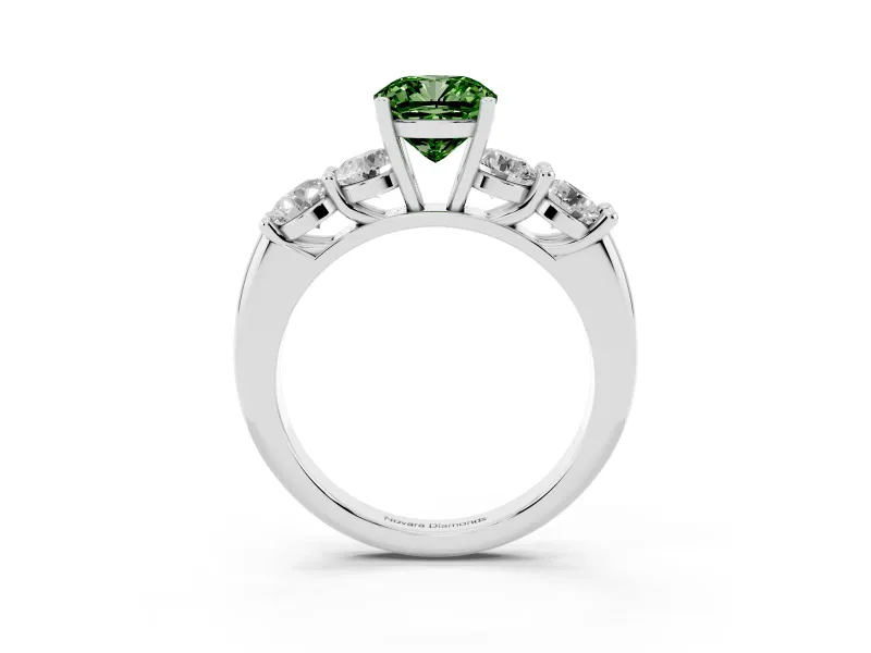 Cushion Cut Five Stone Engagement Ring Setting for a Fancy Green Lab-Grown Diamond | Plain Band | Sterling Silver