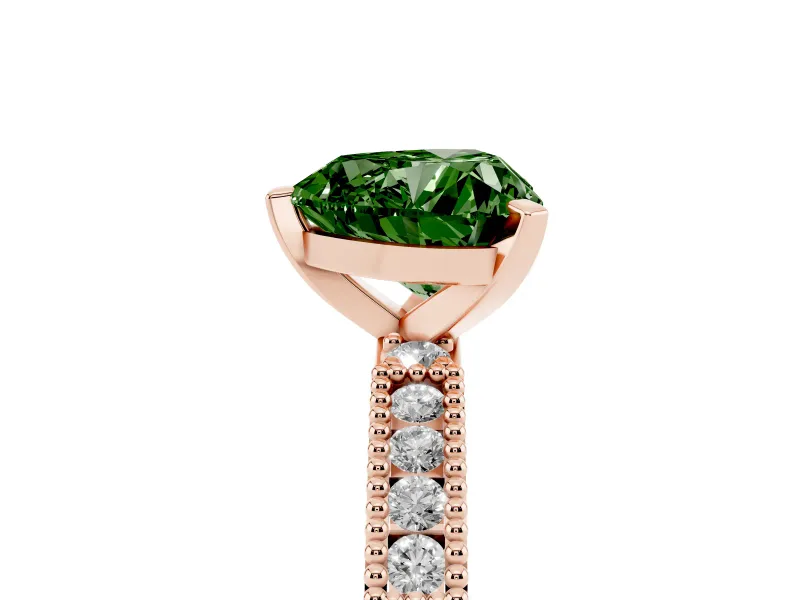 Fancy Green Heart Cut Diamond Solitaire Ring Set in Rose gold with Slim Pavé Band and Prong Setting