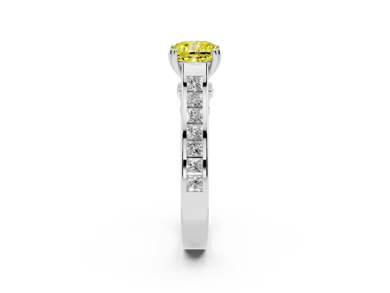 Cushion Cut Channel Engagement Ring Setting for a Fancy Yellow Lab-Grown Diamond | White Gold - Design NV-24671