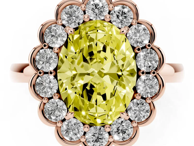 Oval Scalloped Cluster Halo Engagement Ring Setting for a Fancy Yellow Lab-Grown Diamond | Plain Band | Rose Gold