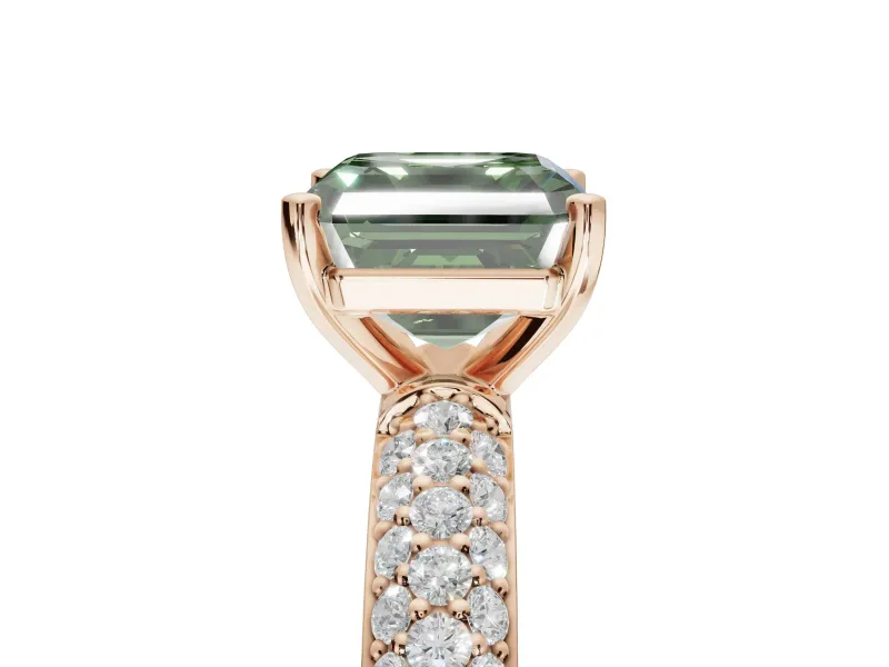 Asscher Cut Domed Pavé Engagement Ring Setting for a Fancy Green Lab-Grown Diamond | Rose Gold