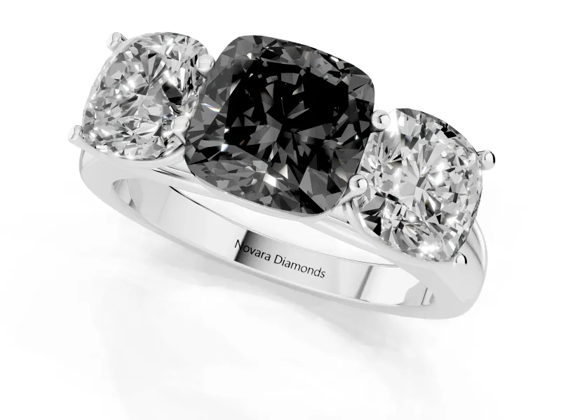 Cushion Cut Three Stone Engagement Ring Setting for a Black Center | Basket Prong Heads | Platinum