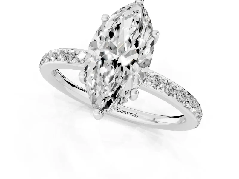 Marquise Hidden Halo Pavé Engagement Ring Setting | Micro Pavé Band | Sterling Silver