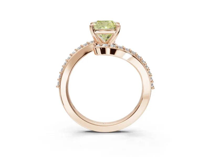 Cushion Cut Bypass Pavé Engagement Ring Setting for a Fancy Yellow Lab-Grown Diamond | Rose Gold