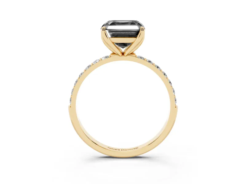 Asscher Cut Pavé Solitaire Engagement Ring Setting for a Black Center | Slim Band | Yellow Gold