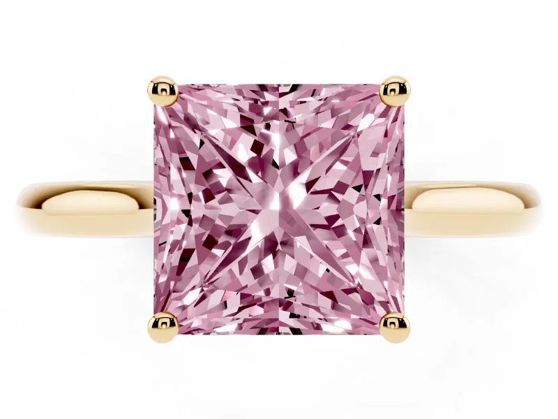 Princess Cut Cathedral Engagement Ring Setting for a Fancy Pink Lab-Grown Diamond | Yellow Gold