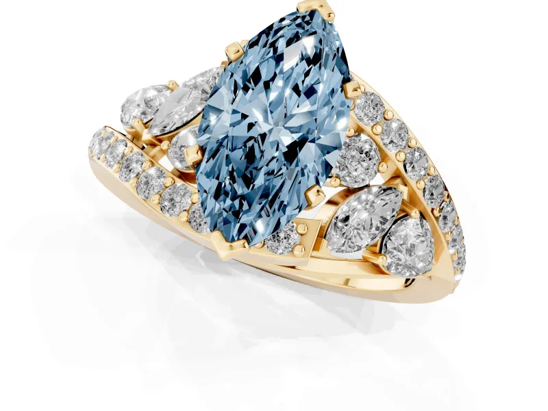 Marquise Bypass Pavé Engagement Ring Setting for a Fancy Blue Lab-Grown Diamond | Yellow Gold