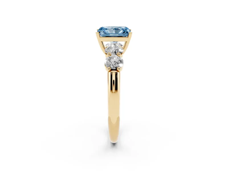 Radiant Cut Five Stone Engagement Ring Setting for a Fancy Blue Lab-Grown Diamond | Prong Set Side Stones | Yellow Gold