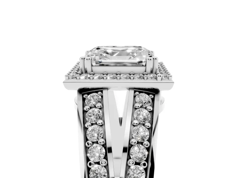 Asscher Cut Halo Engagement Ring Setting | Two-Row Pave Split Shank | Platinum